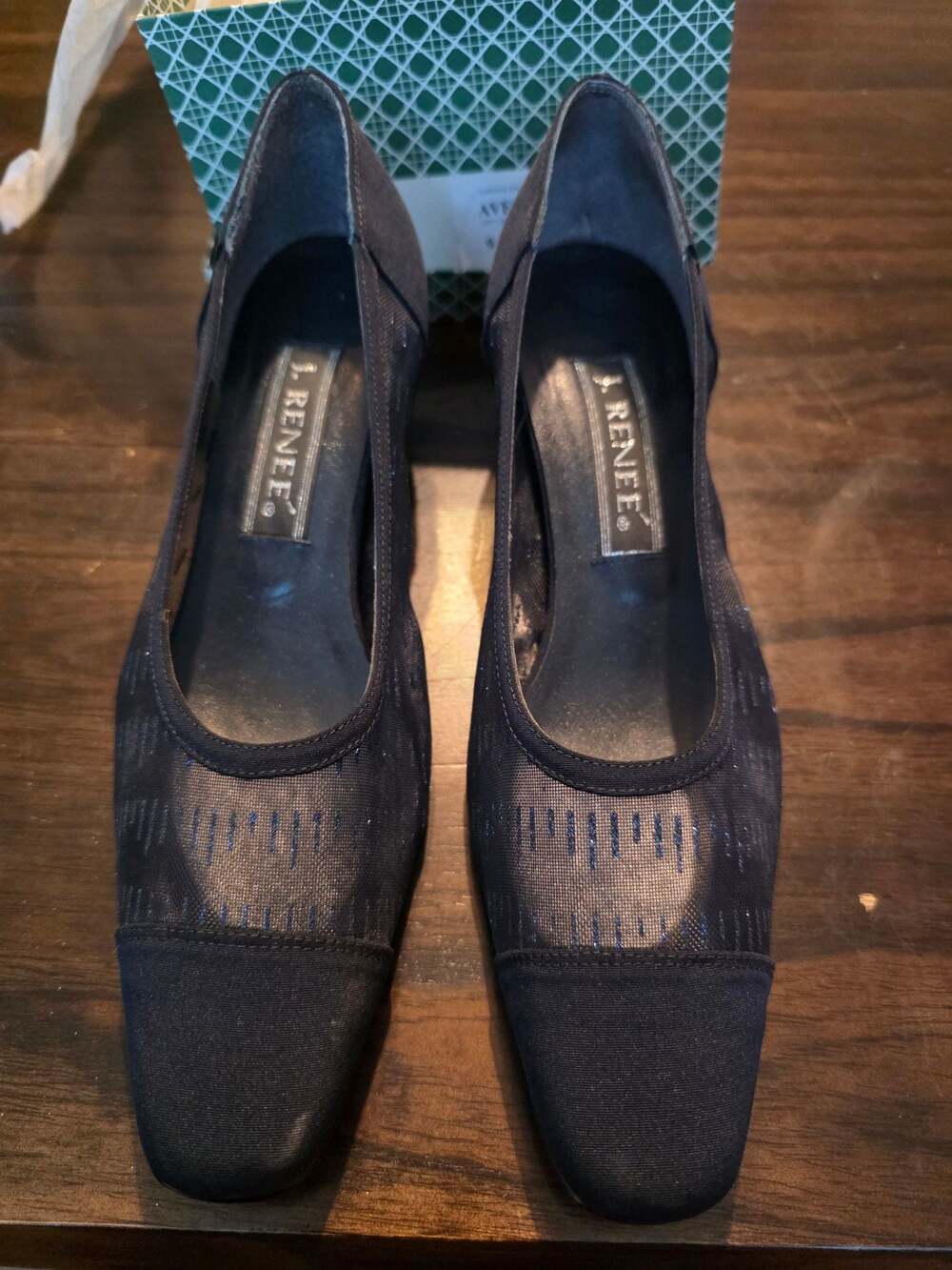 J. Renee Averill Blue Navy Mesh Block Heel Pumps 9M